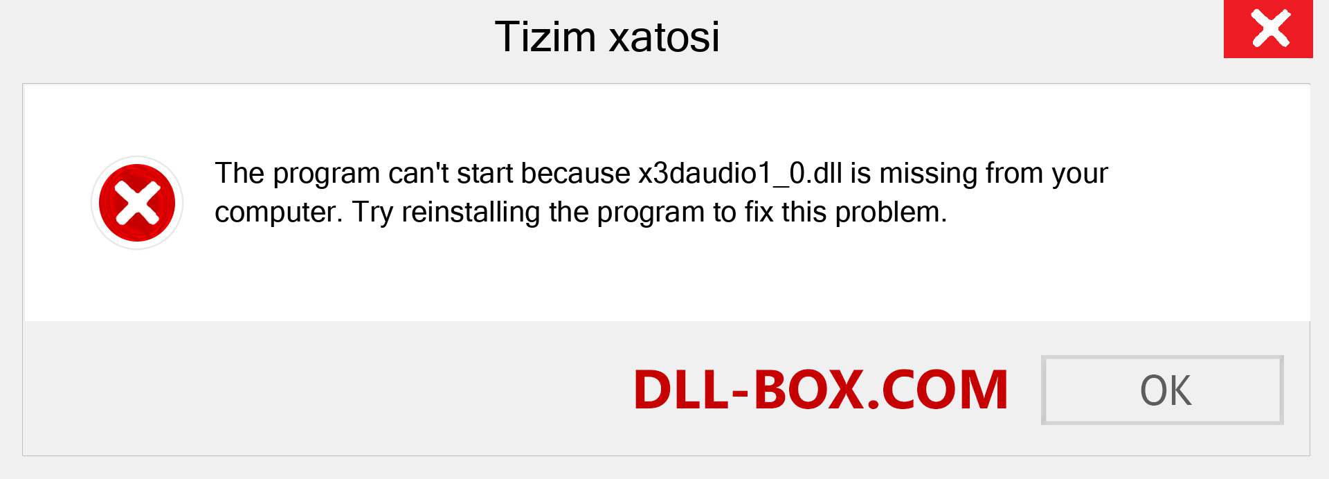 x3daudio1_0.dll fayli yo'qolganmi?. Windows 7, 8, 10 uchun yuklab olish - Windowsda x3daudio1_0 dll etishmayotgan xatoni tuzating, rasmlar, rasmlar